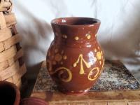 Redware Mug with Slip Pattern, Handmade