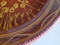 Unique Whimsical Cat Motif Slip Trailed Redware Charger