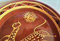 Unique Whimsical Cat Motif Slip Trailed Redware Charger