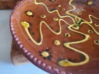Redware 7 in. Plate, One-of-a-Kind with Slip Motif, Food Safe, Antiqued