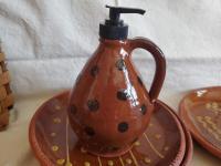 Redware Soap or Lotion Dispenser Jug with Black Dots