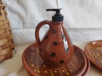 Redware Soap or Lotion Dispenser Jug with Black Dots
