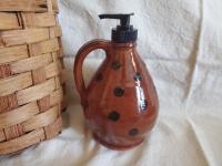 Redware Soap or Lotion Dispenser Jug with Black Dots