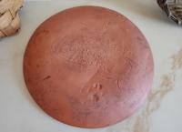 Redware 9 in. Plate, Feather Traditional Motif,  Antiqued