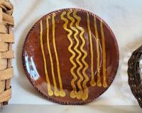 Redware 9 in. Plate, One-of-a-Kind Traditional Motif,  Antiqued