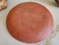 Redware 9 in. Plate, One-of-a-Kind Traditional Motif,  Antiqued
