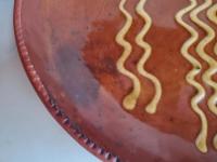 Redware 11 in. Plate, One-of-a-Kind Slip Motif, Food Safe, Antiqued