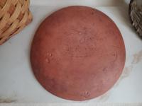 Redware 11 in. Plate, One-of-a-Kind Slip Motif, Food Safe, Antiqued
