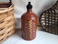 Large Redware Soap or Lotion Dispenser Bottle with Squiggles and Dots