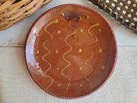  Slip-Decorated Redware 11 in. Plate with Traditional Motif