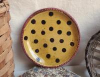 Redware 7 in. Plate Black Dots Decoration, Antiqued (a)