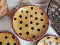 Redware 7 in. Plate Black Dots Decoration, Antiqued (a)