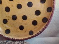 Redware 7 in. Plate Black Dots Decoration, Antiqued (c)