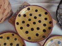 Redware 7 in. Plate Black Dots Decoration, Antiqued (c)