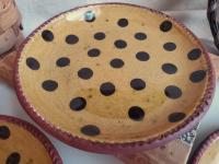 Redware 7 in. Plate Black Dots Decoration, Antiqued (c)