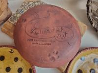 Redware 7 in. Plate Black Dots Decoration, Antiqued (c)