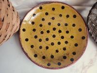 Redware 11 in. Plate Black Dots Decoration, Antiqued (a)