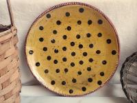 Redware 11 in. Plate Black Dots Decoration, Antiqued (a)