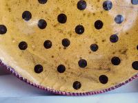 Redware 11 in. Plate Black Dots Decoration, Antiqued (a)