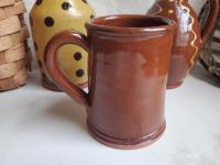 Slip-Decorated Redware Mug with Feather Motif