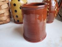 Slip-Decorated Redware Mug with Feather Motif