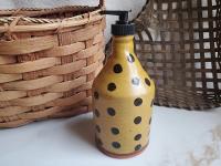 Redware Soap or Lotion Dispenser Bottle, Large Size with Black Dots