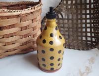 Redware Soap or Lotion Dispenser Bottle, Large Size with Black Dots