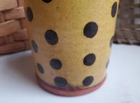 Redware Soap or Lotion Dispenser Bottle, Large Size with Black Dots