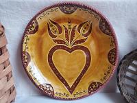 Sgraffito 11 in Redware Plate with Heart and Tulips Motif