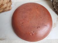 Sgraffito 11 in Redware Plate with Heart and Tulips Motif