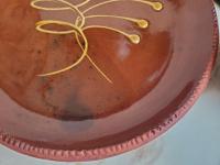  Slip-Decorated Redware 11 in. Plate with Feather Motif