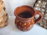 Slip-Decorated Redware Mug with Squiggles and Dots Pattern
