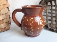 Slip-Decorated Redware Mug with Squiggles and Dots Pattern