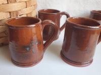 Slip-Decorated Redware (4) Mugs with Spangles