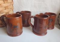 Slip-Decorated Redware (4) Mugs with Spangles