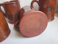 Slip-Decorated Redware (4) Mugs with Spangles