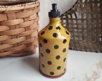 Redware Soap or Lotion Dispenser Bottle, Large Size with Black Dots
