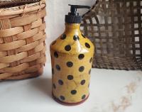 Redware Soap or Lotion Dispenser Bottle, Large Size with Black Dots