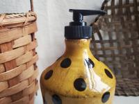 Redware Soap or Lotion Dispenser Bottle, Large Size with Black Dots
