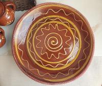 Redware Platter, Charger with Slip-Decorated Traditional Pattern