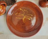  Slip-Decorated Redware 11 in. Plate with Feather Motif