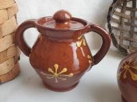 Redware Sugar and Creamer Set with Slip Motif