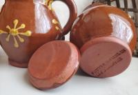 Redware Sugar and Creamer Set with Slip Motif