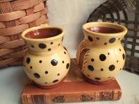 Sgraffito Redware Mugs (2) with Black Dots