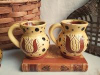 Sgraffito Redware Mugs (2) with Black Dots