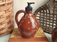 Redware Soap/Lotion Dispenser Jug with Squiggles and Dots Pattern