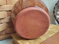 Redware Soap Dispenser, Antiqued, Incised Pattern