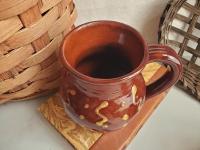 Redware Mug with Squiggles and Dots Pattern