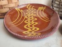  Slip-Decorated Redware 9 in. Plate with Traditional Motif