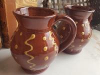 Redware Mugs (2) with Squiggles and Dots